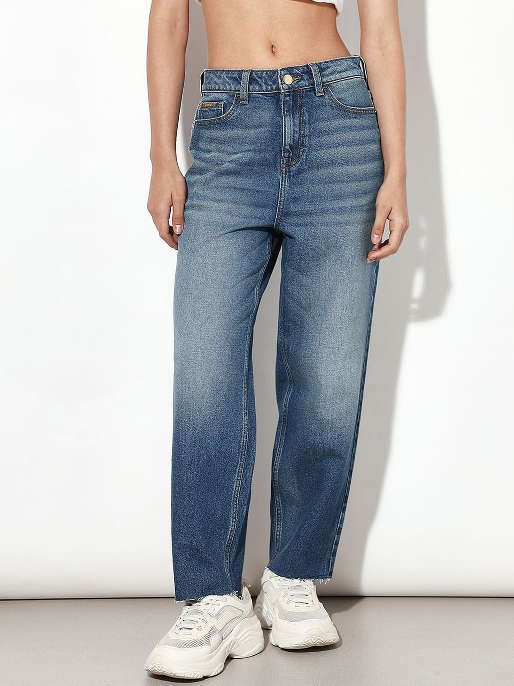 Blue High Rise Barrel Fit Jeans