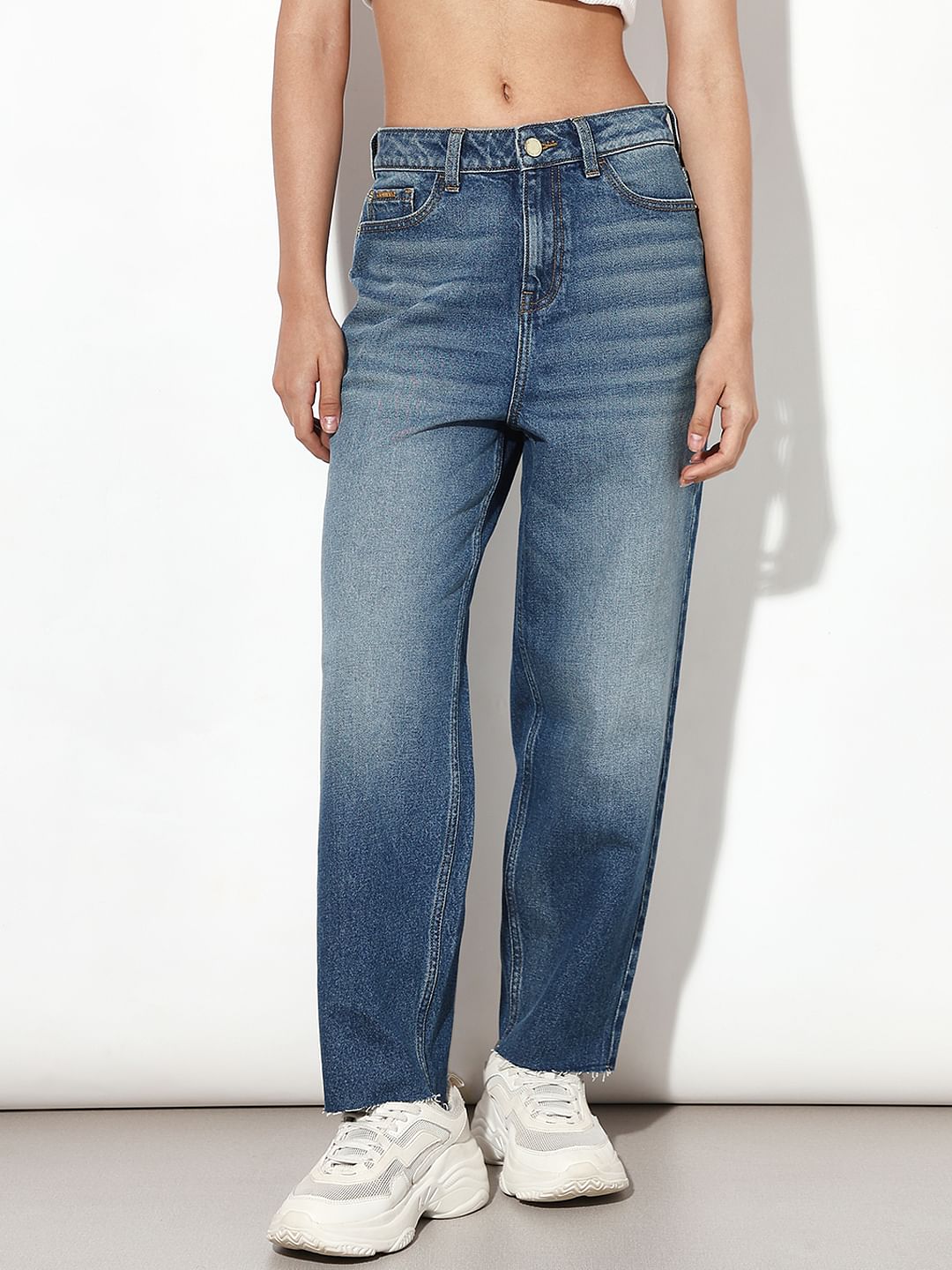 Blue High Rise Barrel Fit Jeans