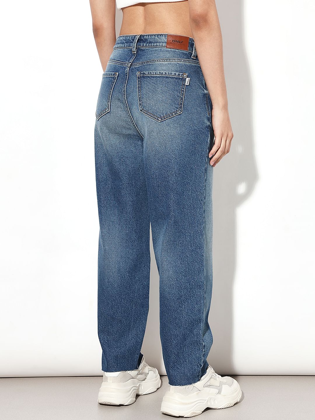 Blue High Rise Barrel Fit Jeans