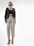 Beige PU Belted Ankle Length Pants