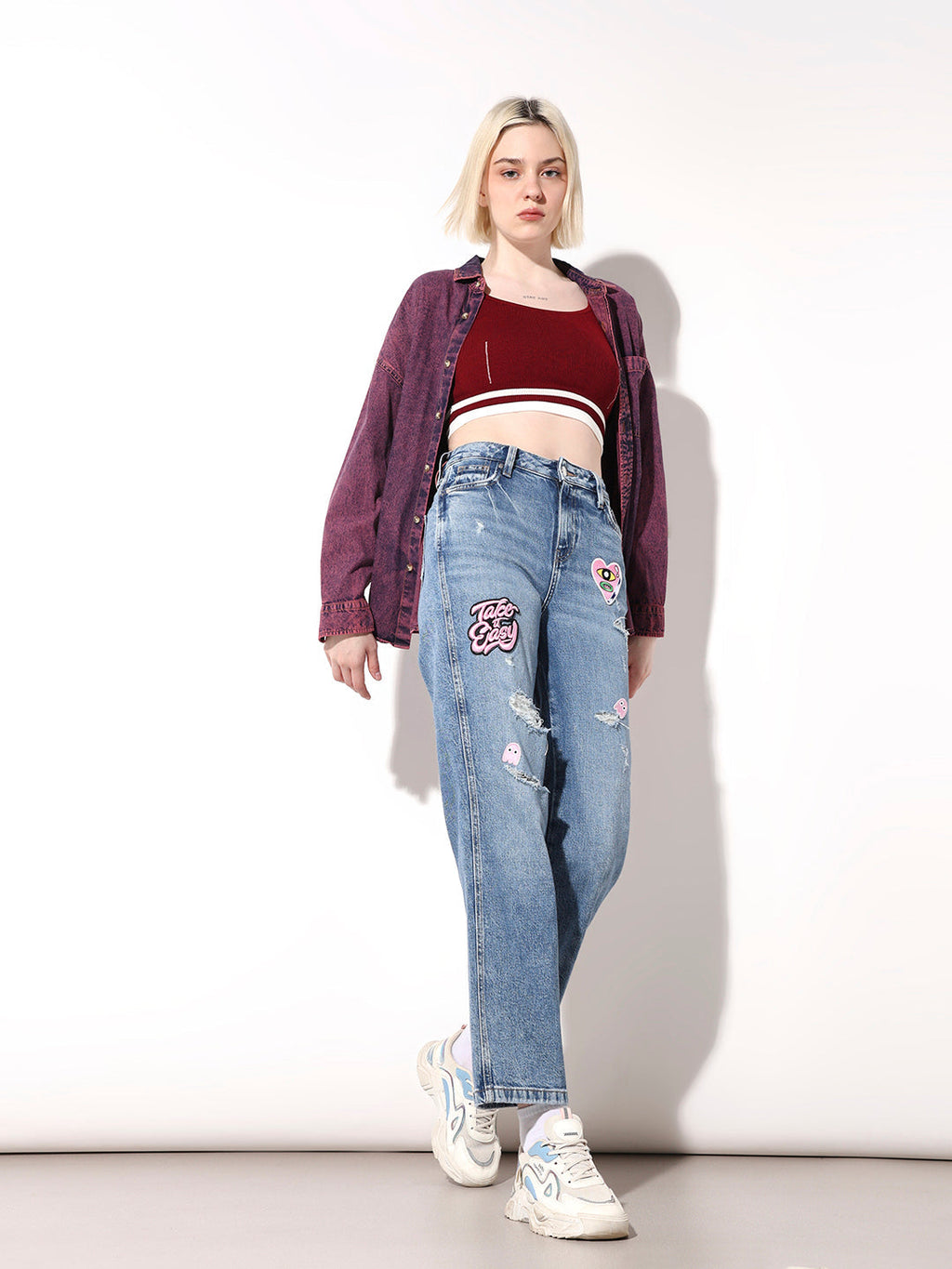 Blue Applique Distressed Jeans