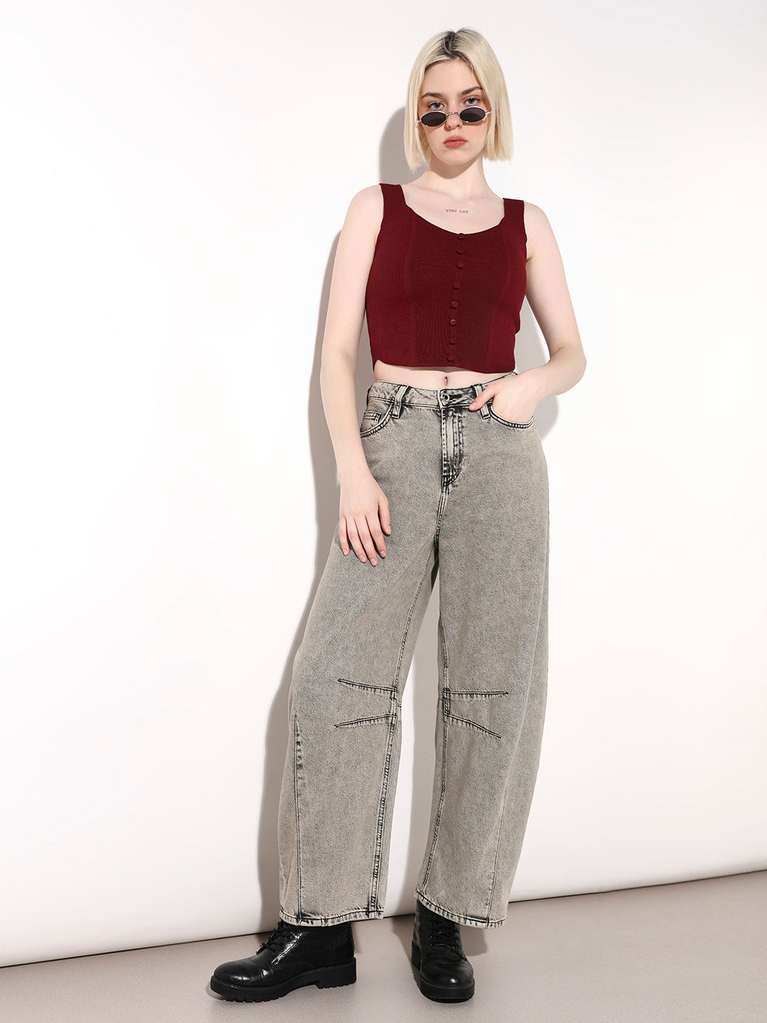 Grey High Rise Cargo Jeans