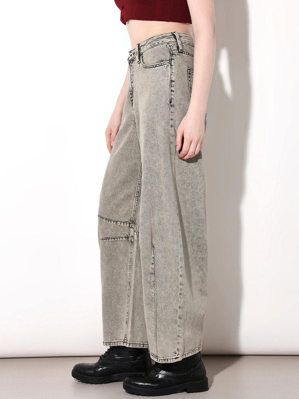 Grey High Rise Cargo Jeans
