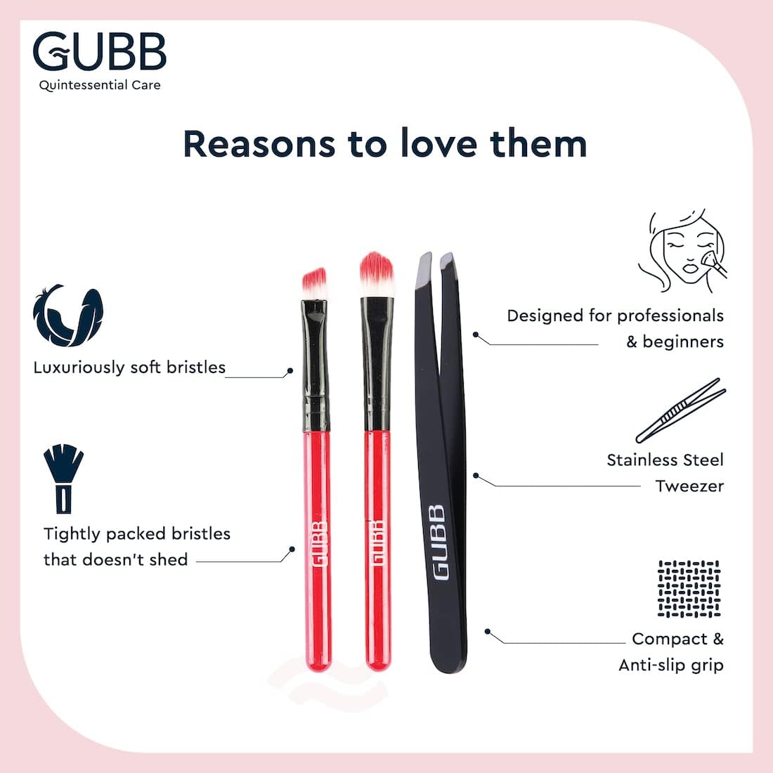 Soft Bristle Round Eye Shadow Brush and Slant Eye Shadow Brush 2with Slant Tip Tweezer | T32 - view 3