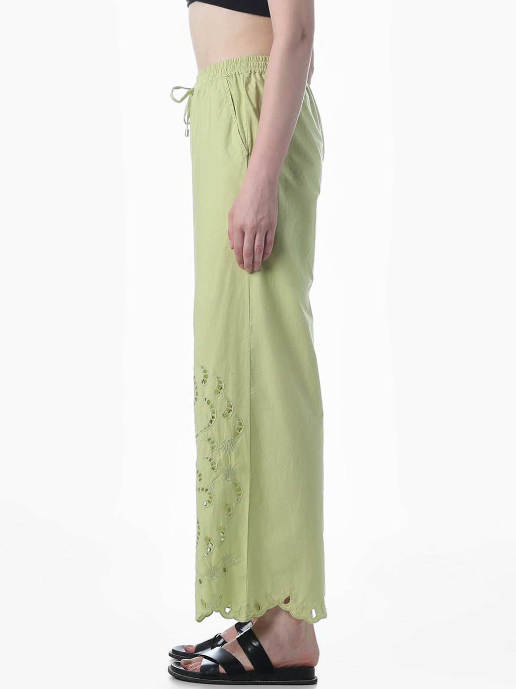 Green Cut-Work Cotton Pants
