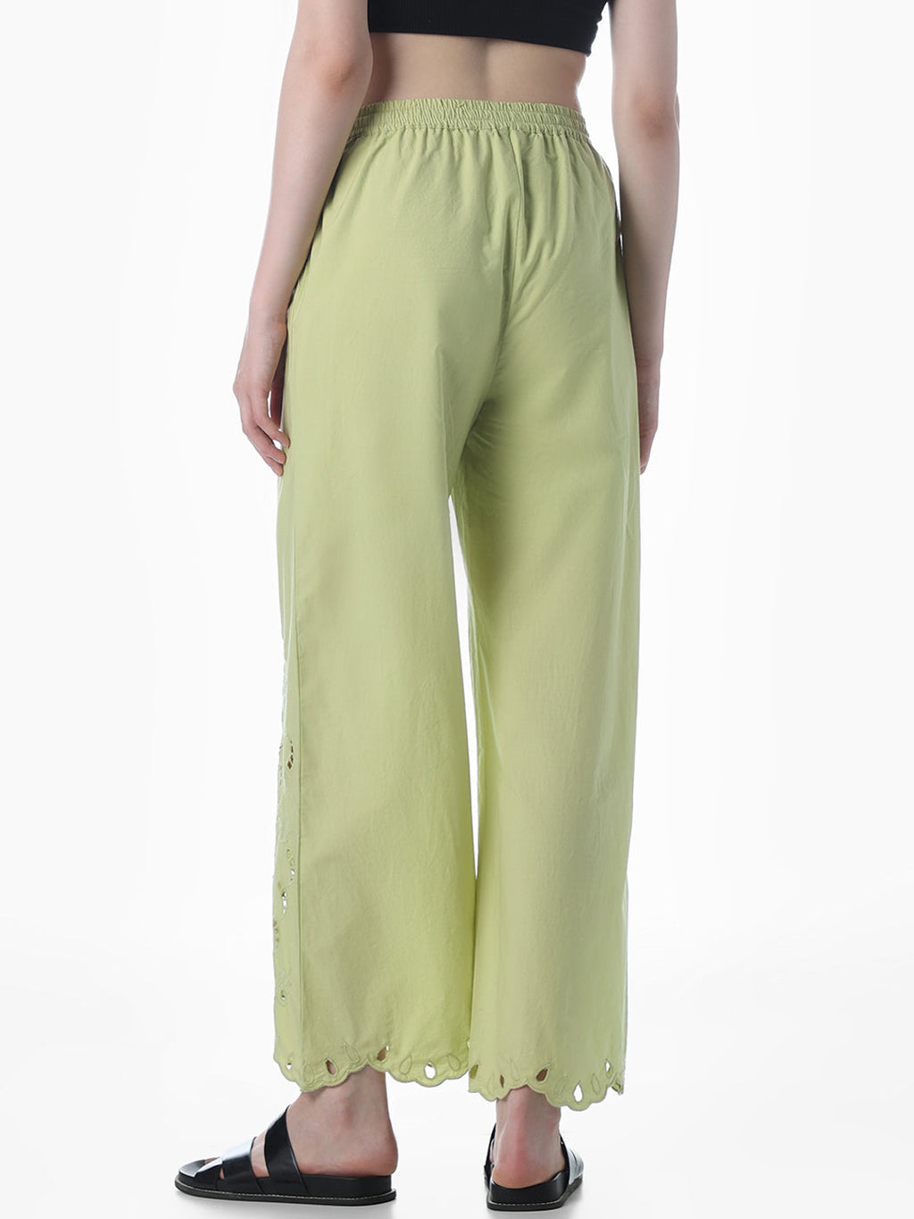 Green Cut-Work Cotton Pants