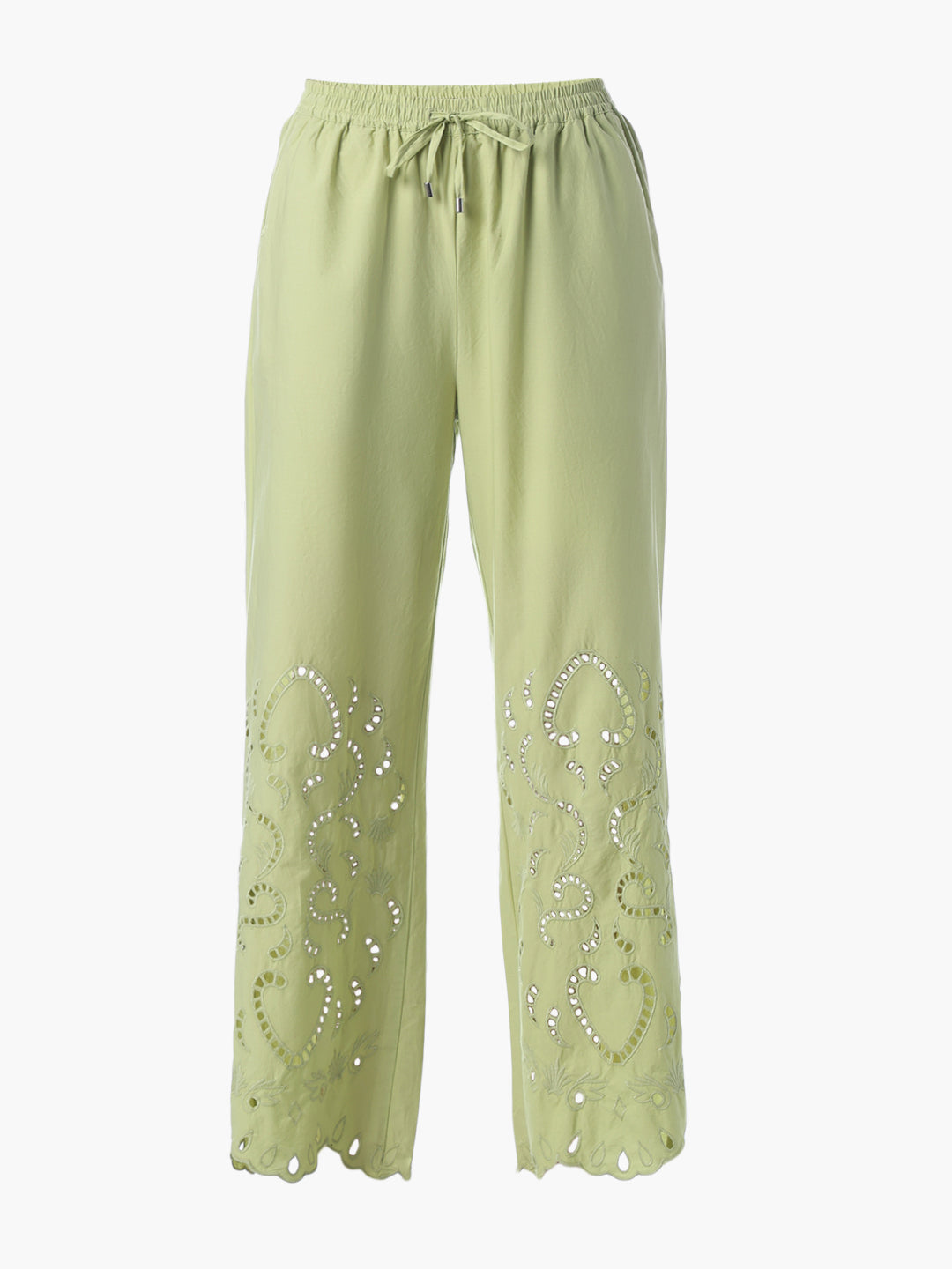 Green Cut-Work Cotton Pants