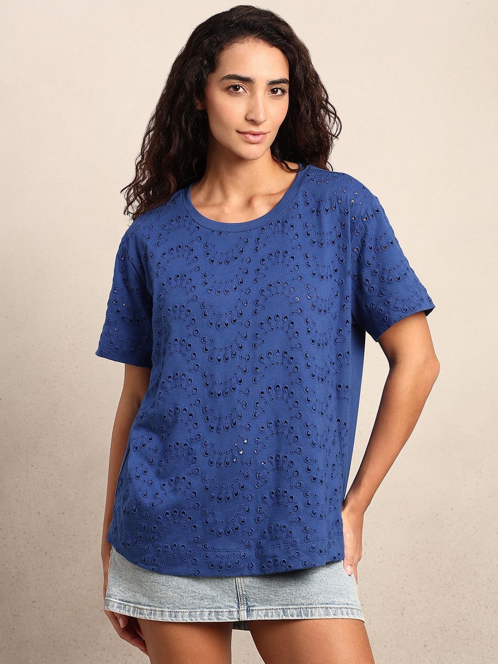Schiffli Cotton T-shirt