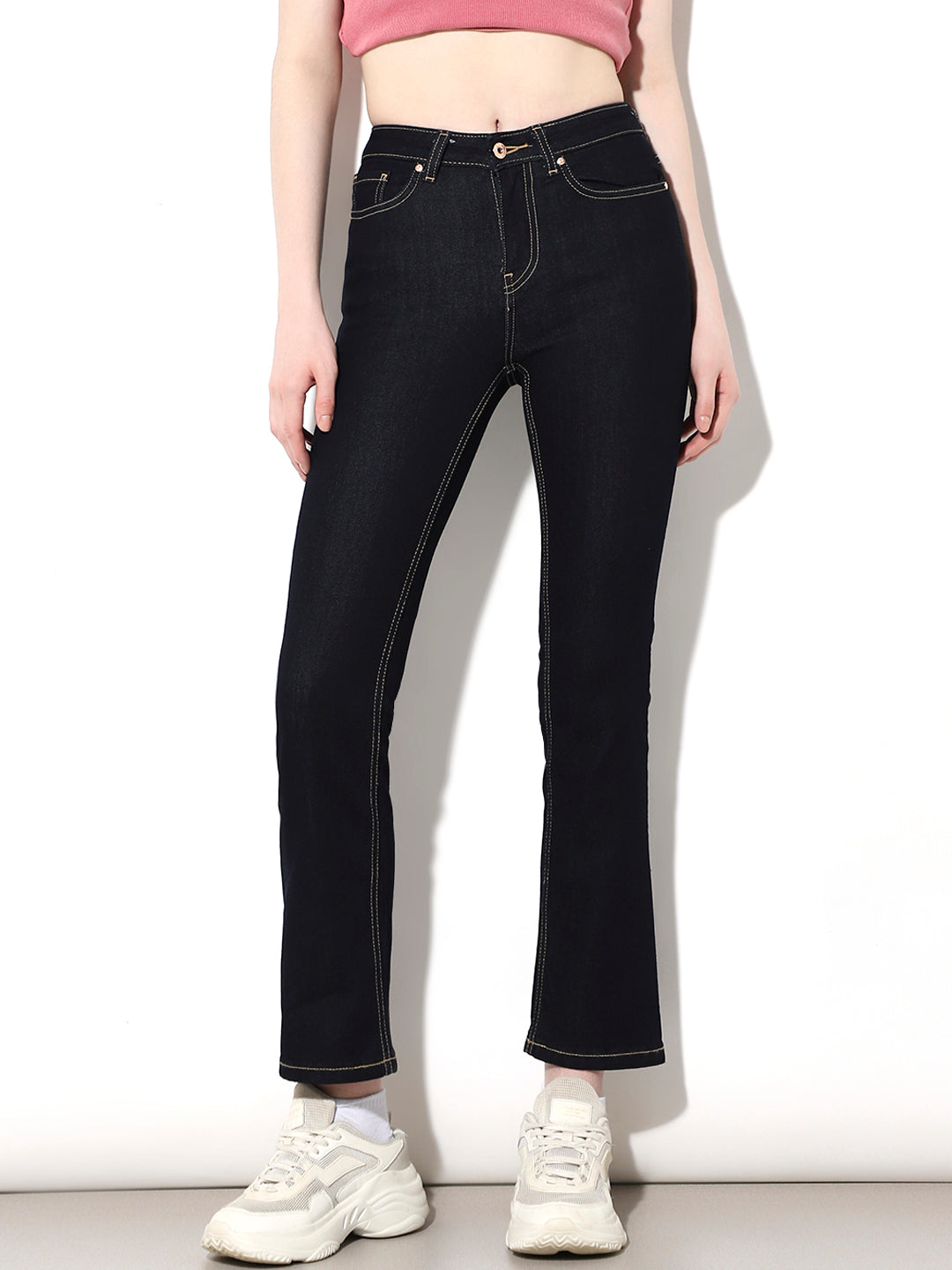 Dark Blue Cropped Flared Jeans