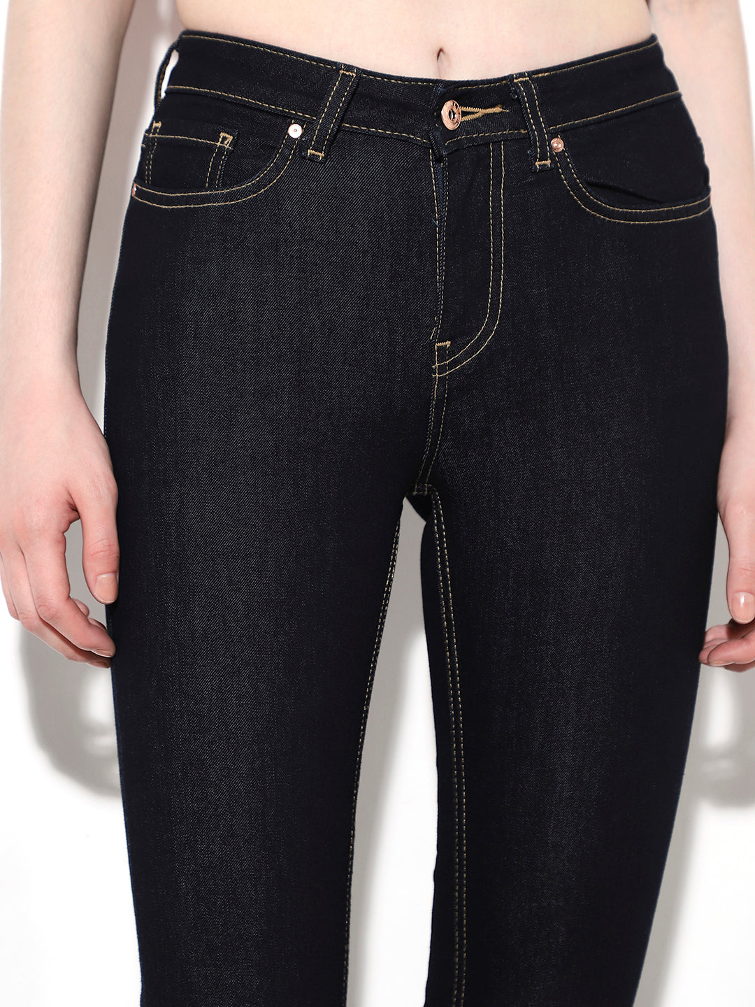 Dark Blue Cropped Flared Jeans