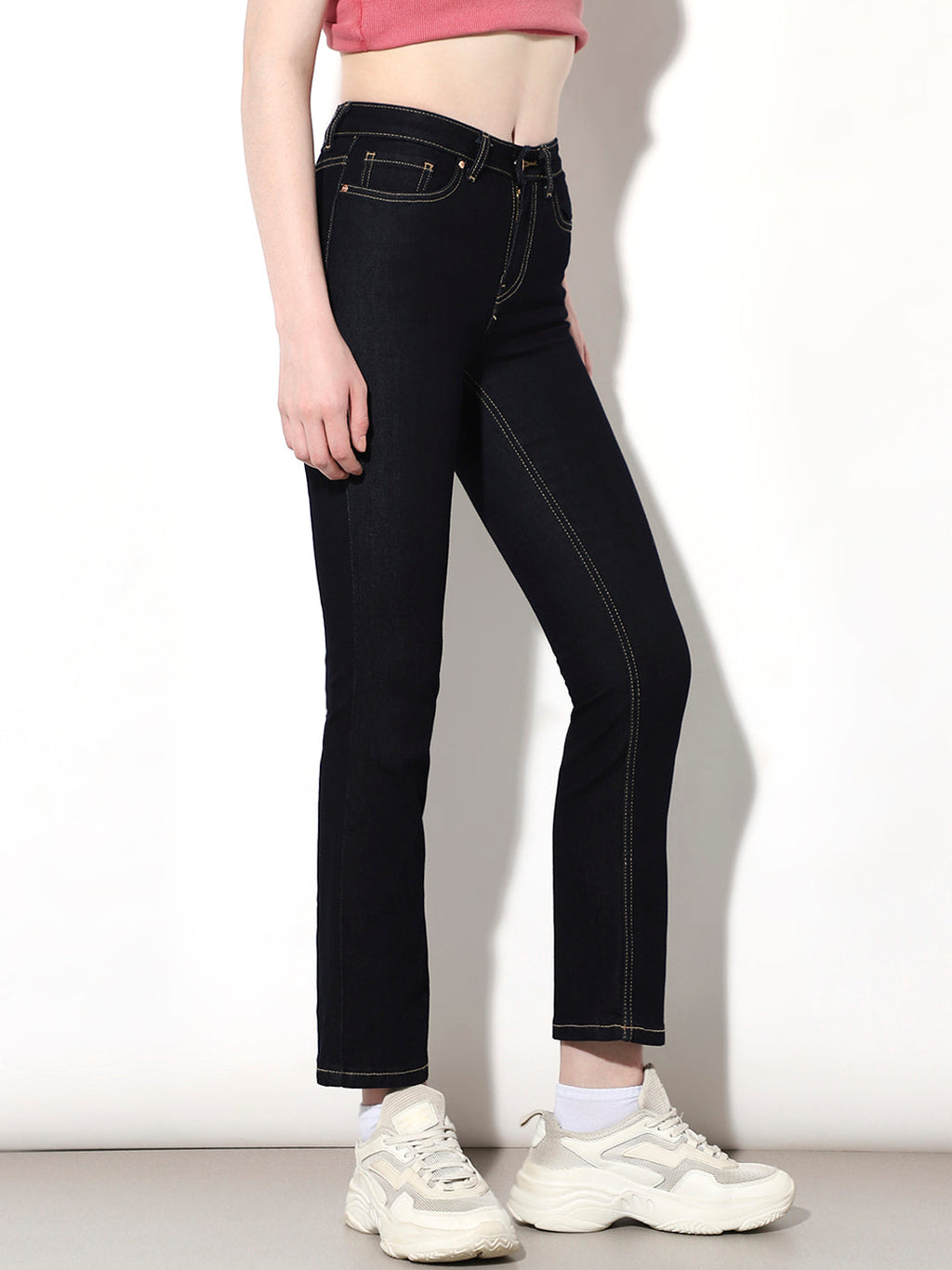 Dark Blue Cropped Flared Jeans