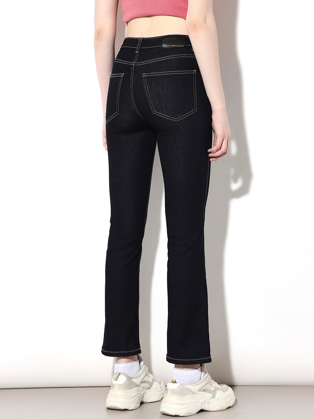 Dark Blue Cropped Flared Jeans