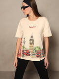 Ecru Printed Cotton T-shirt