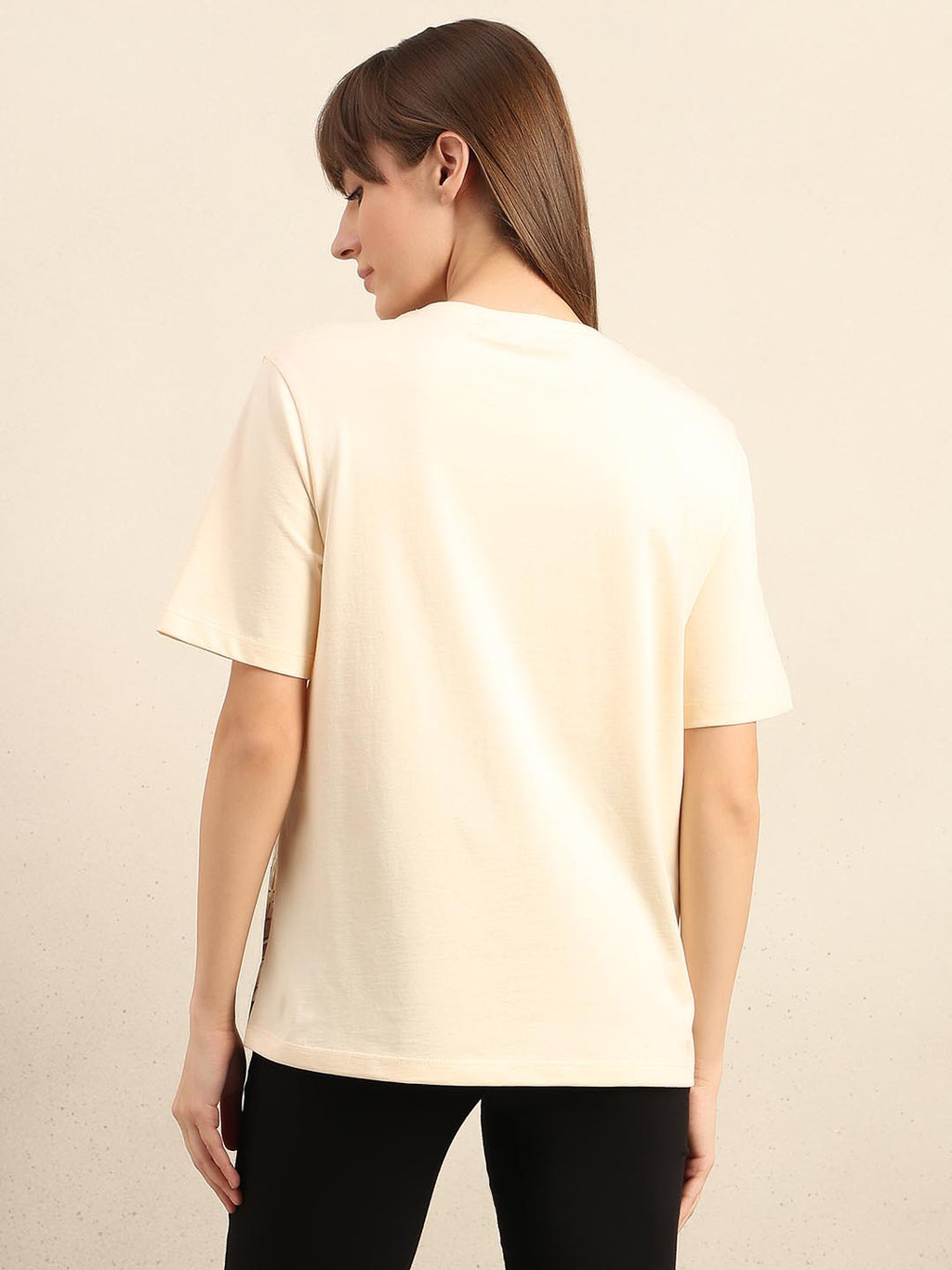 Ecru Printed Cotton T-shirt