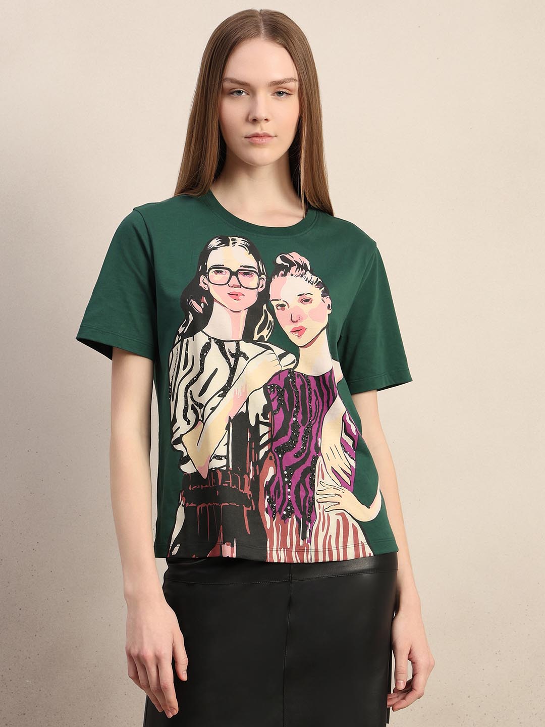 Green Printed Cotton T-shirt