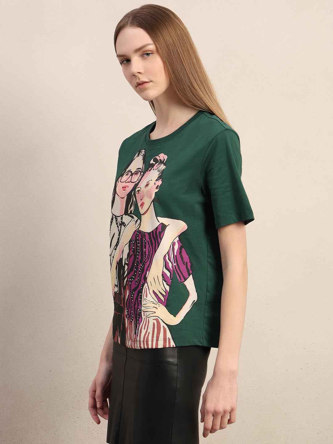 Green Printed Cotton T-shirt
