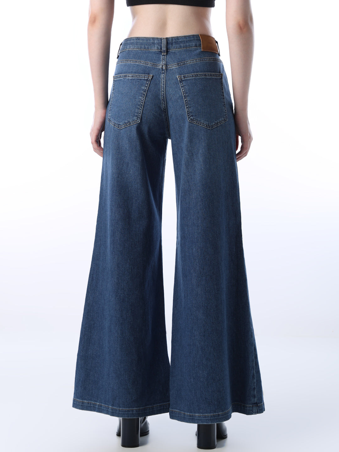 Flared High Rise Jeans - Medium Blue