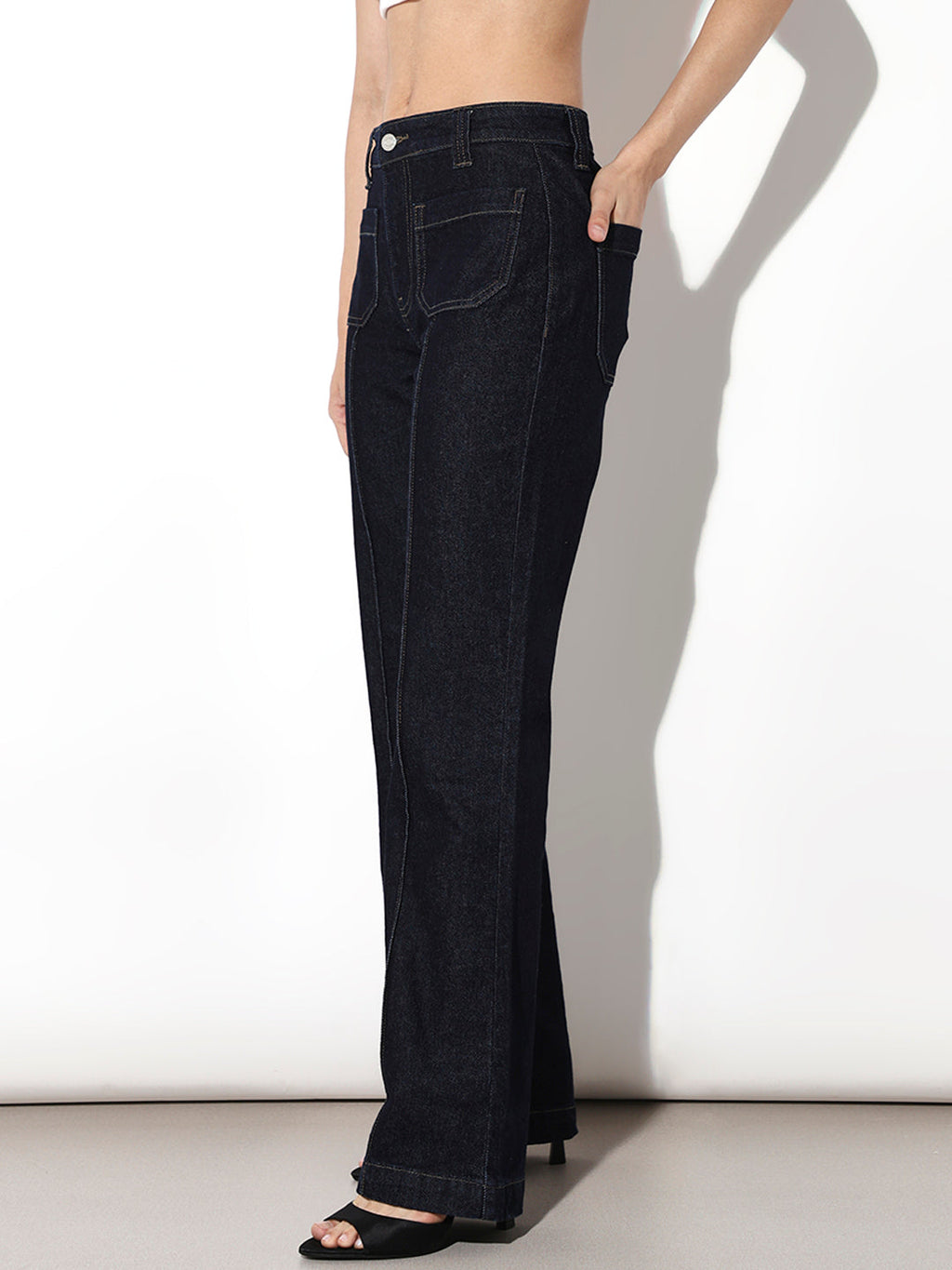 Dark Blue High Rise Flared Jeans