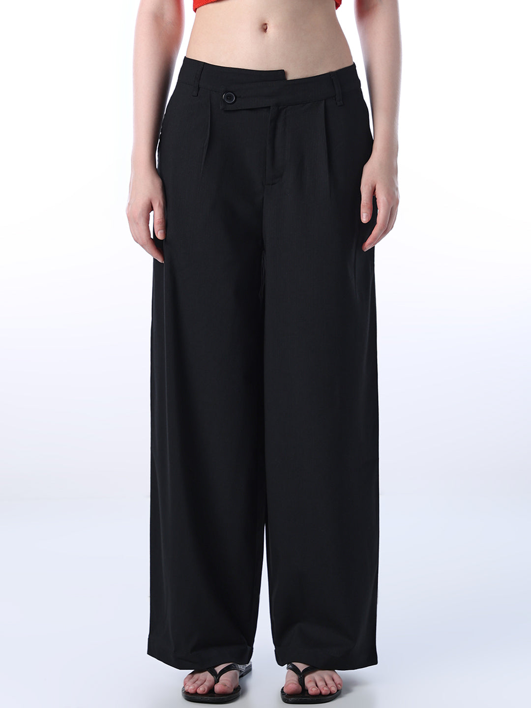 Asymmetric Waistband Flared Pants