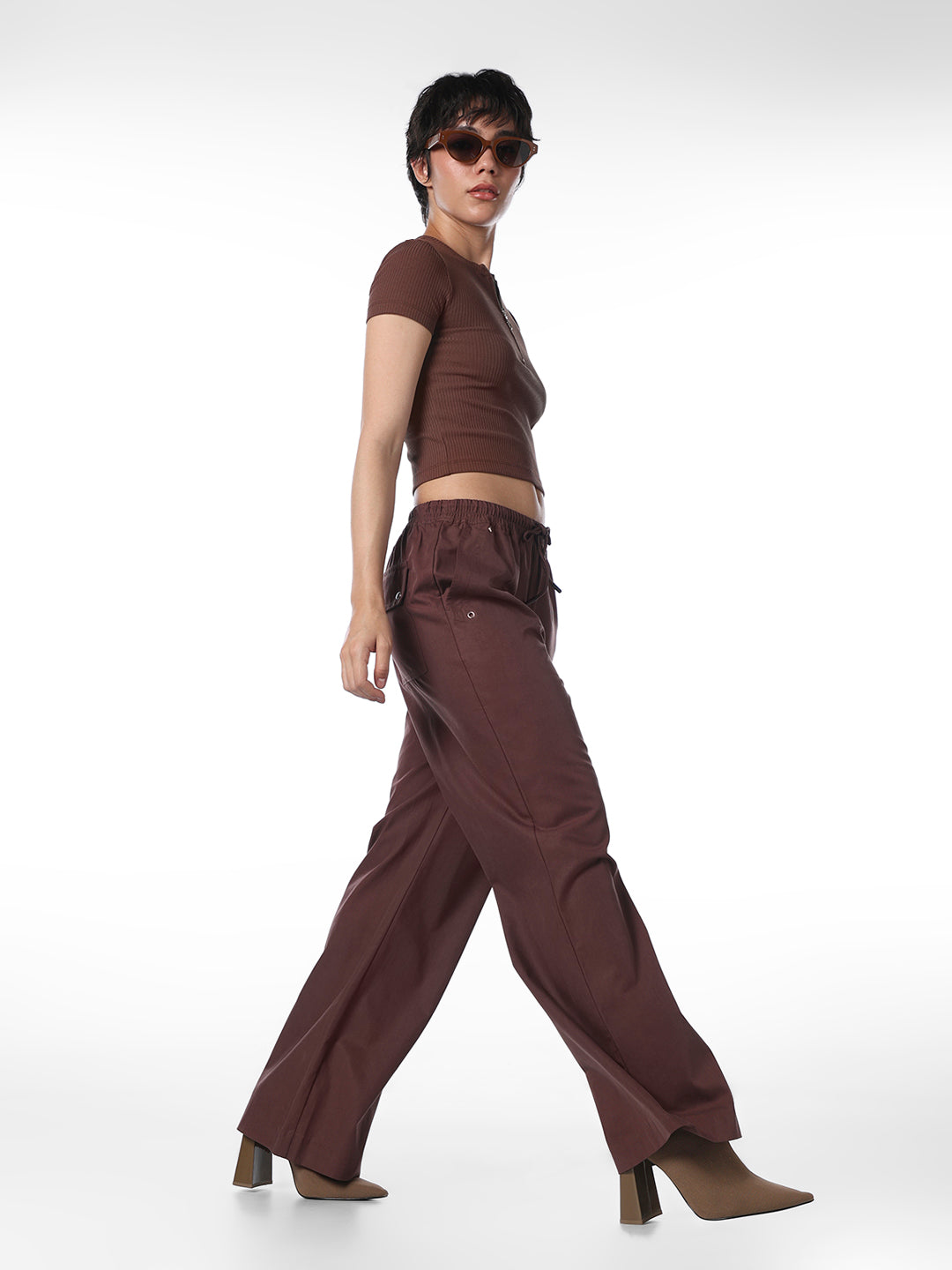 Brown Elasticated Flared Pants