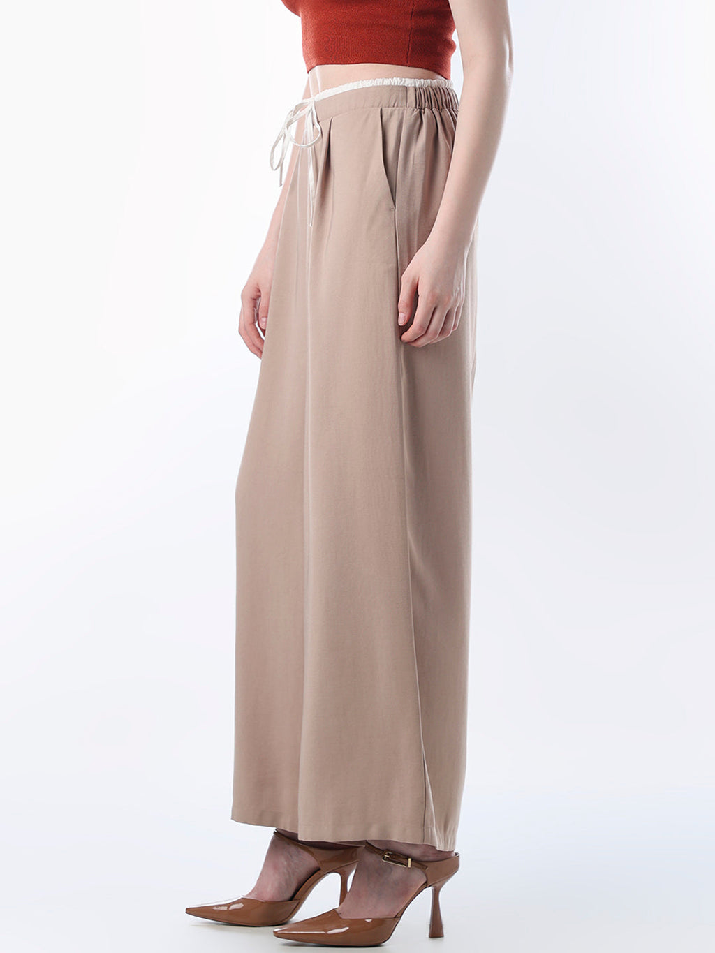 Brown Double Waist Regular Fit Pants