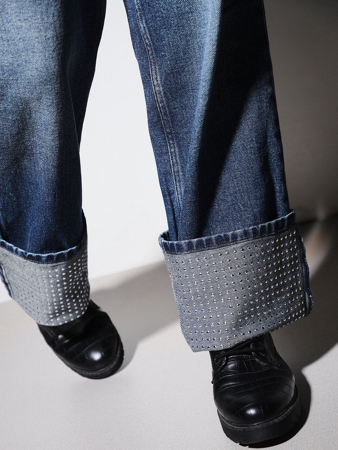 Stud Embellished Straight Fit Jeans
