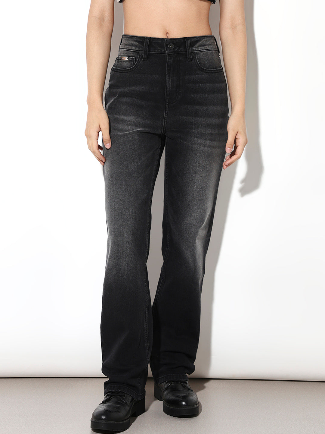 Black Washed Straight Fit Jeans