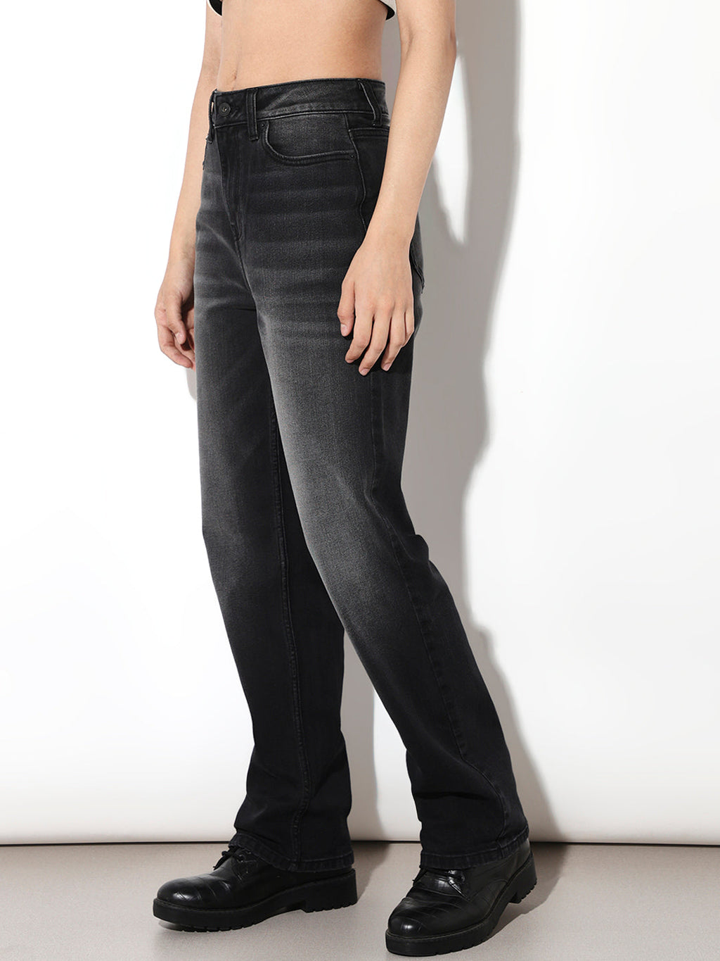 Black Washed Straight Fit Jeans