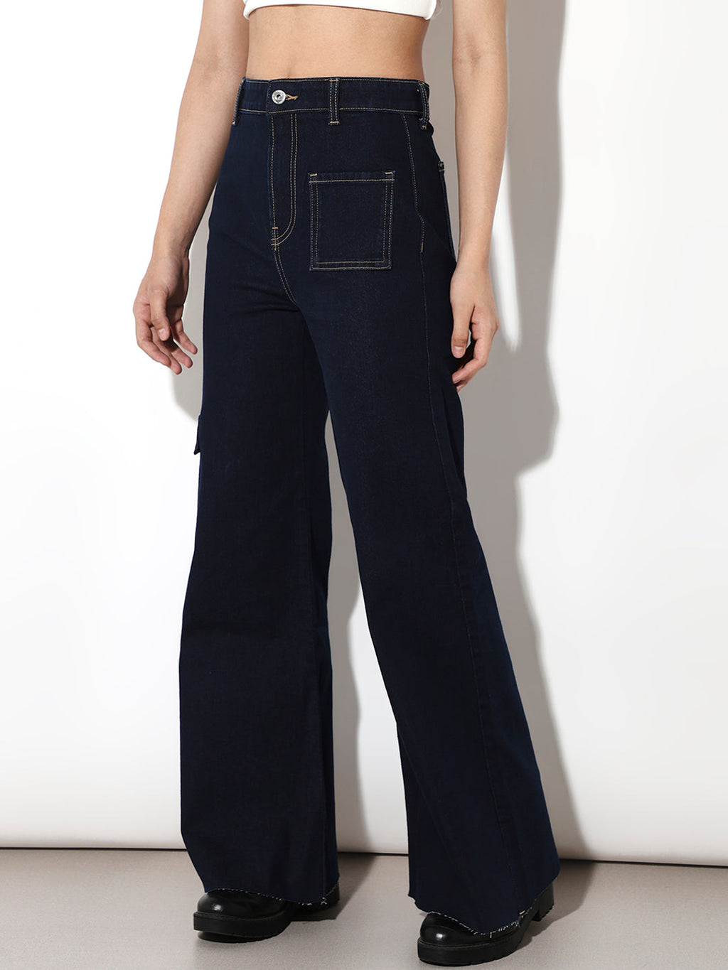 Dark Blue Bootcut Cargo Jeans