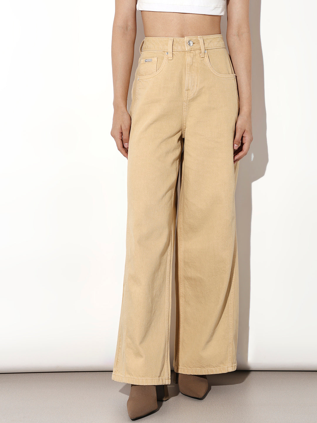 Beige Straight Fit Jeans