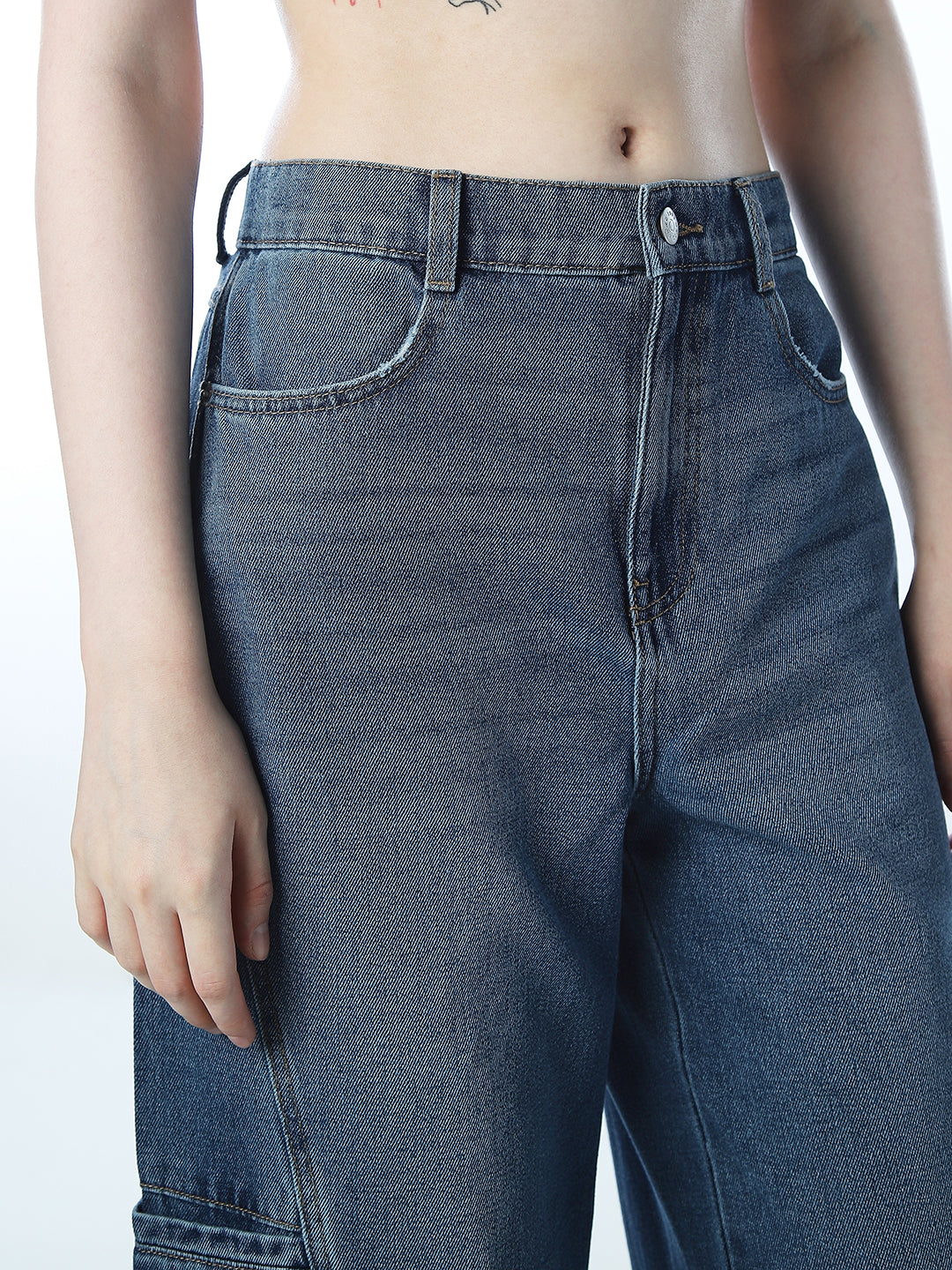 High Rise Wide Leg Cargo Jeans