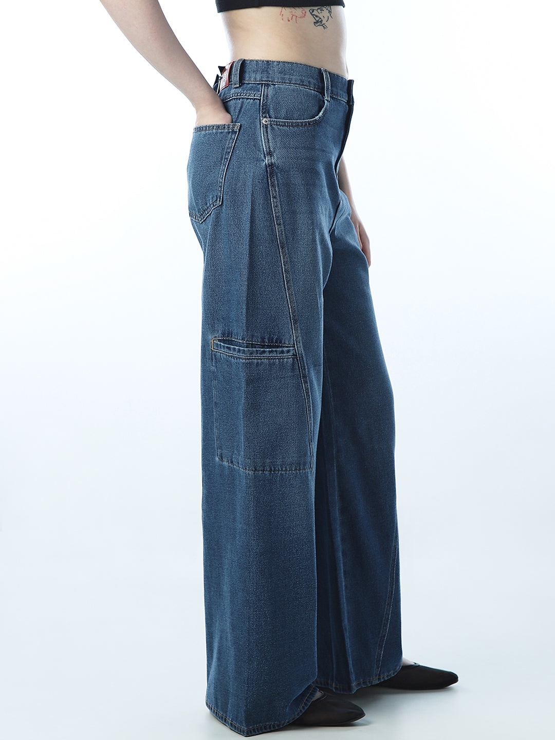 High Rise Wide Leg Cargo Jeans