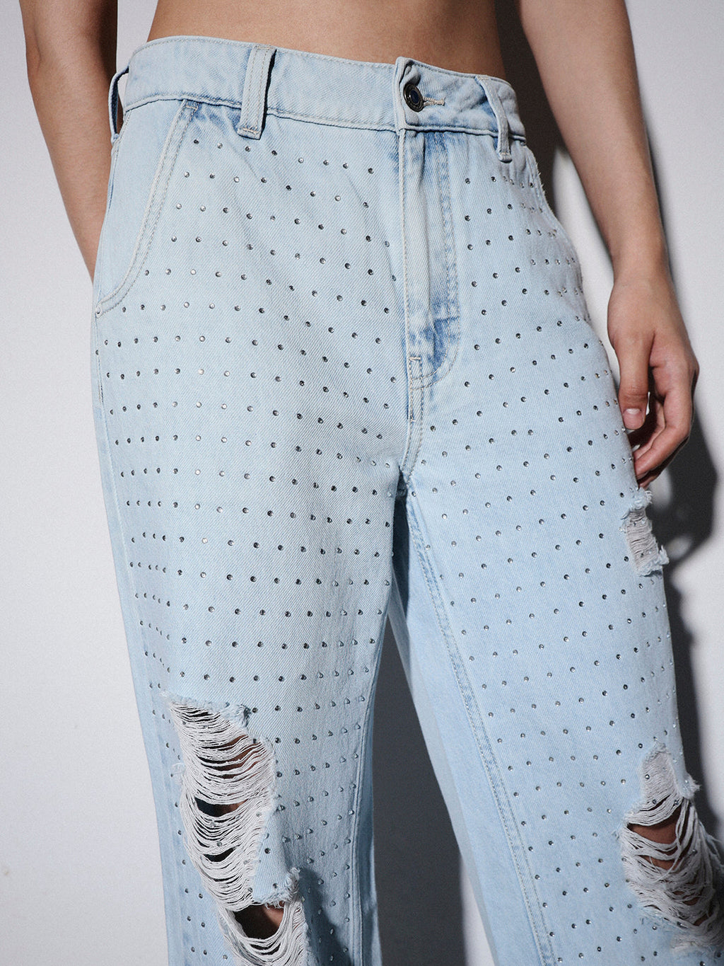 Stud Embellished Wide Leg Jeans