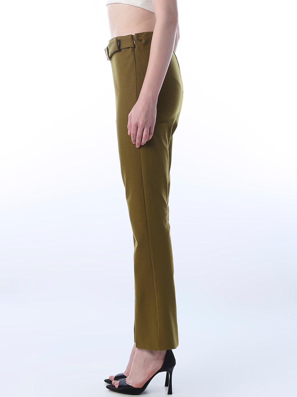 Belted Flared Pants - Green
