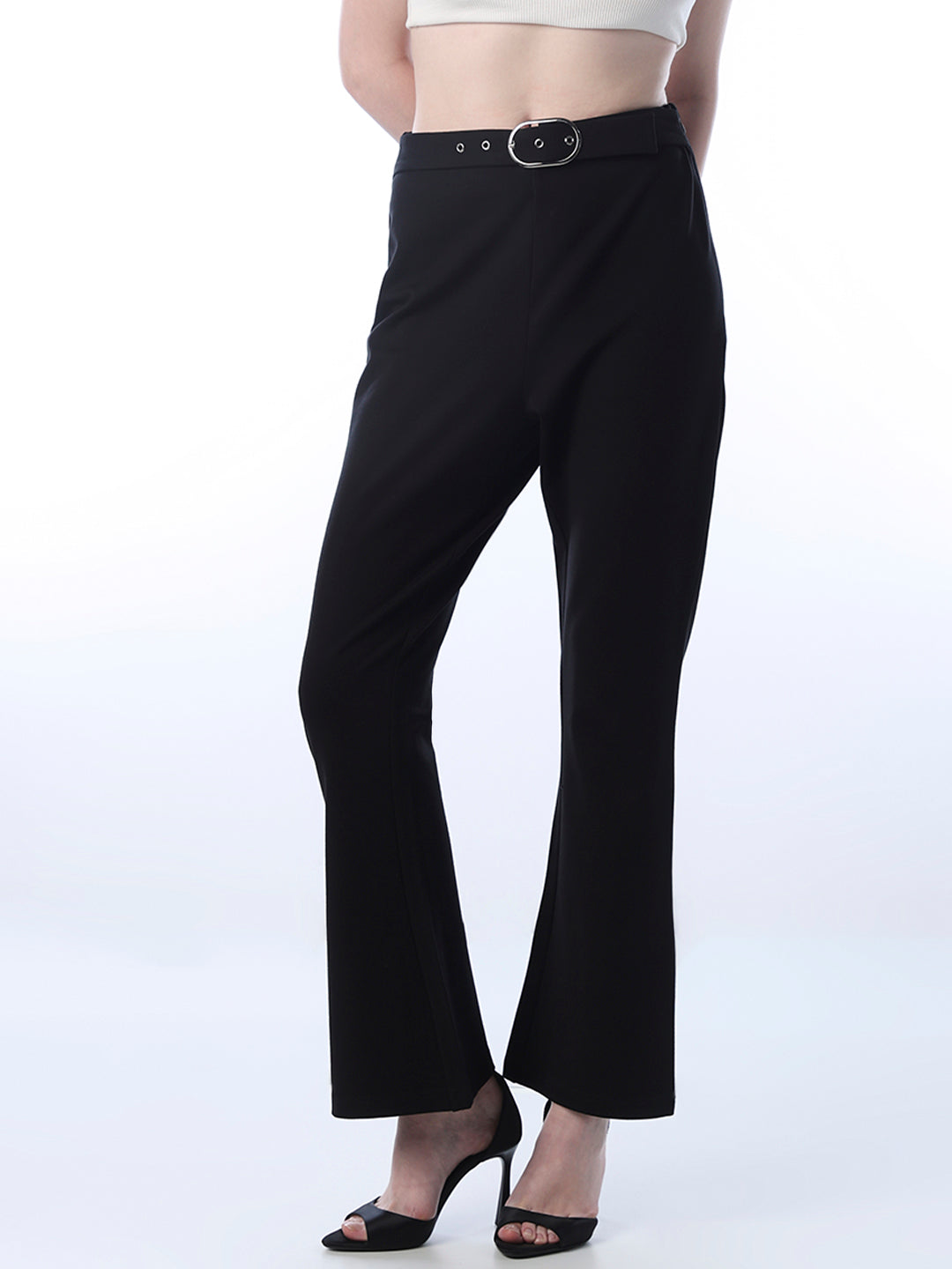 Belted Flared Pants - Black