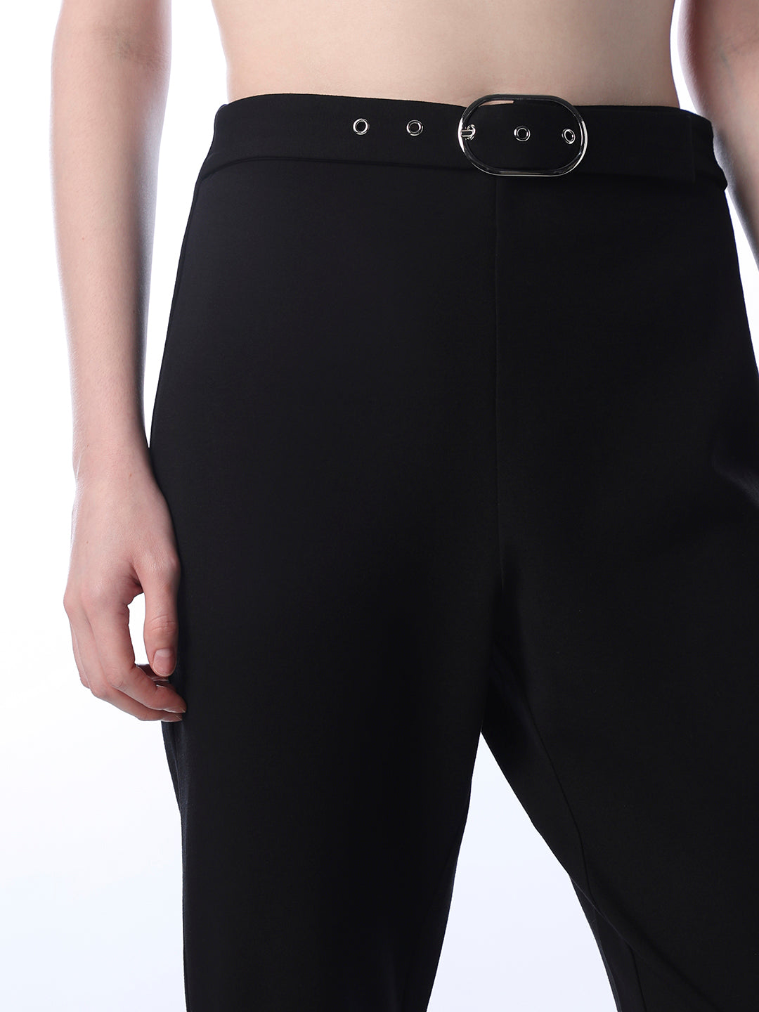 Belted Flared Pants - Black