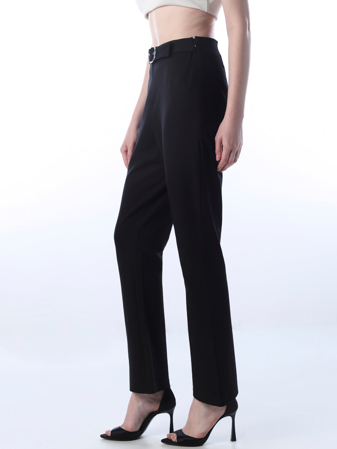 Belted Flared Pants - Black