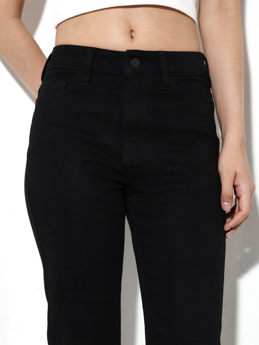 Black Mid Rise Flared Jeans