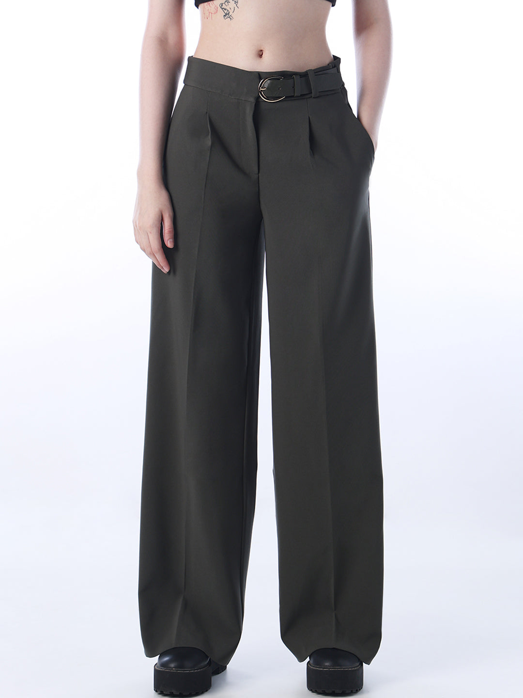 Belt Detail Flared Pants