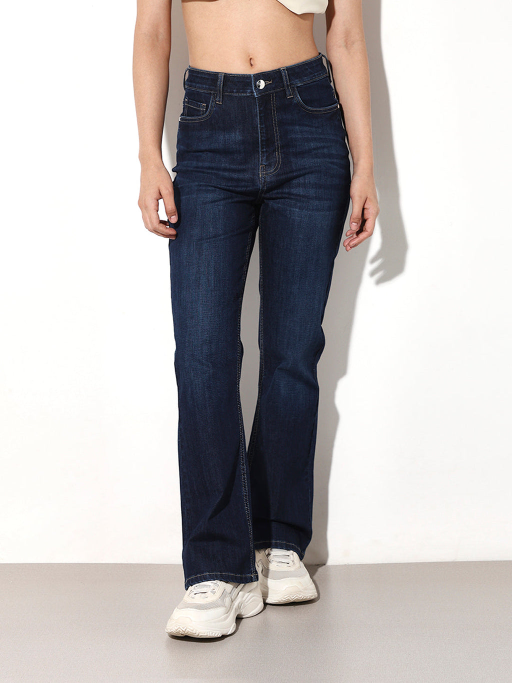 Flared High Rise Jeans - Dark Blue