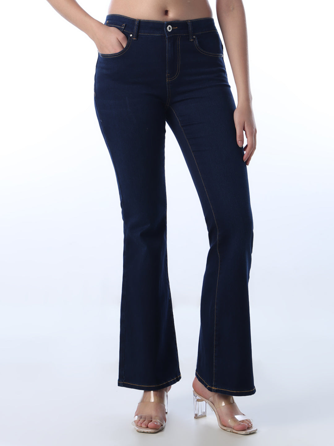 Dark Blue High Rise Flared Jeans