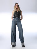 Fold-Up Wide Leg Jeans