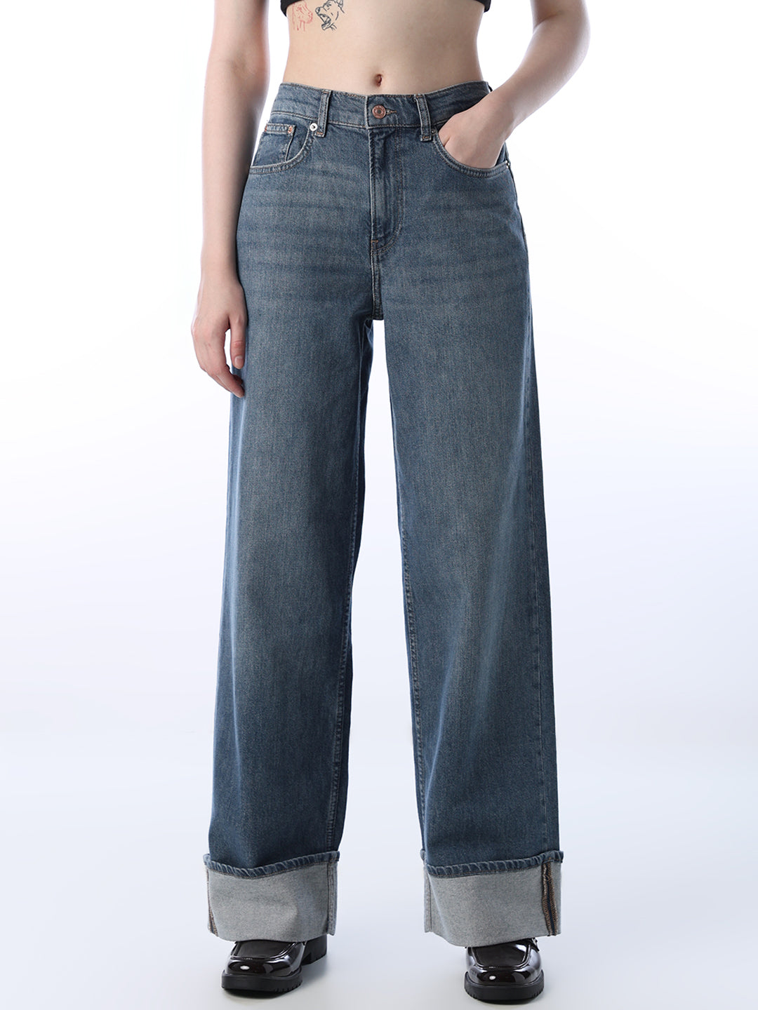 Fold-Up Wide Leg Jeans