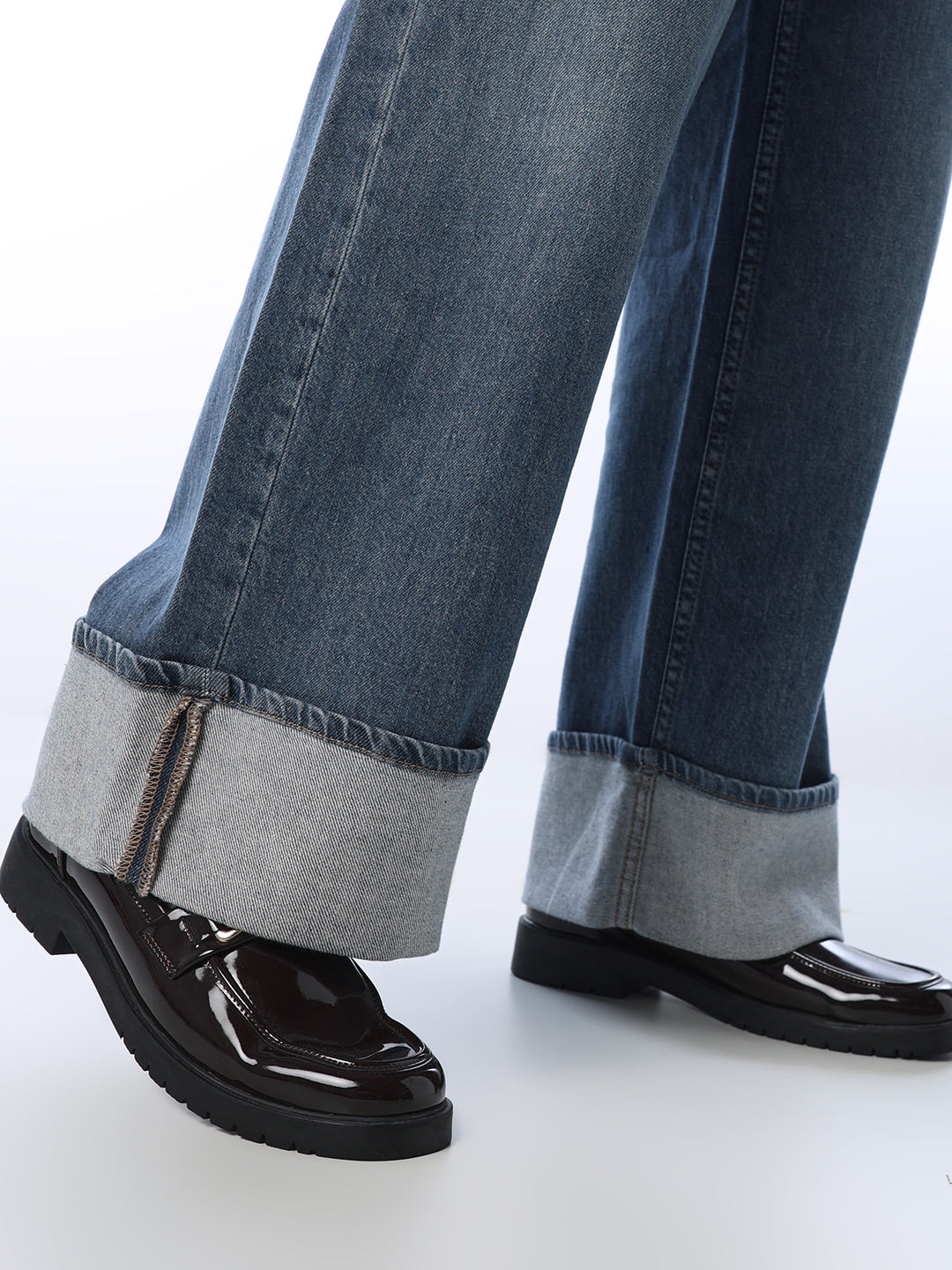 Fold-Up Wide Leg Jeans