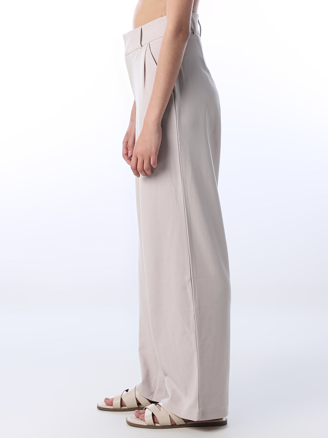 Tailored Wide Leg Pants - Beige