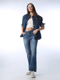 High Rise Flora Flared Jeans - Light Blue