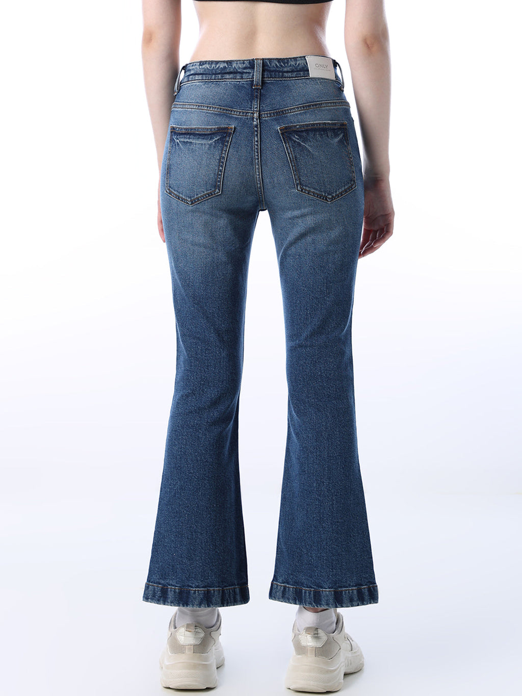Cropped Flared Jeans - Medium Blue