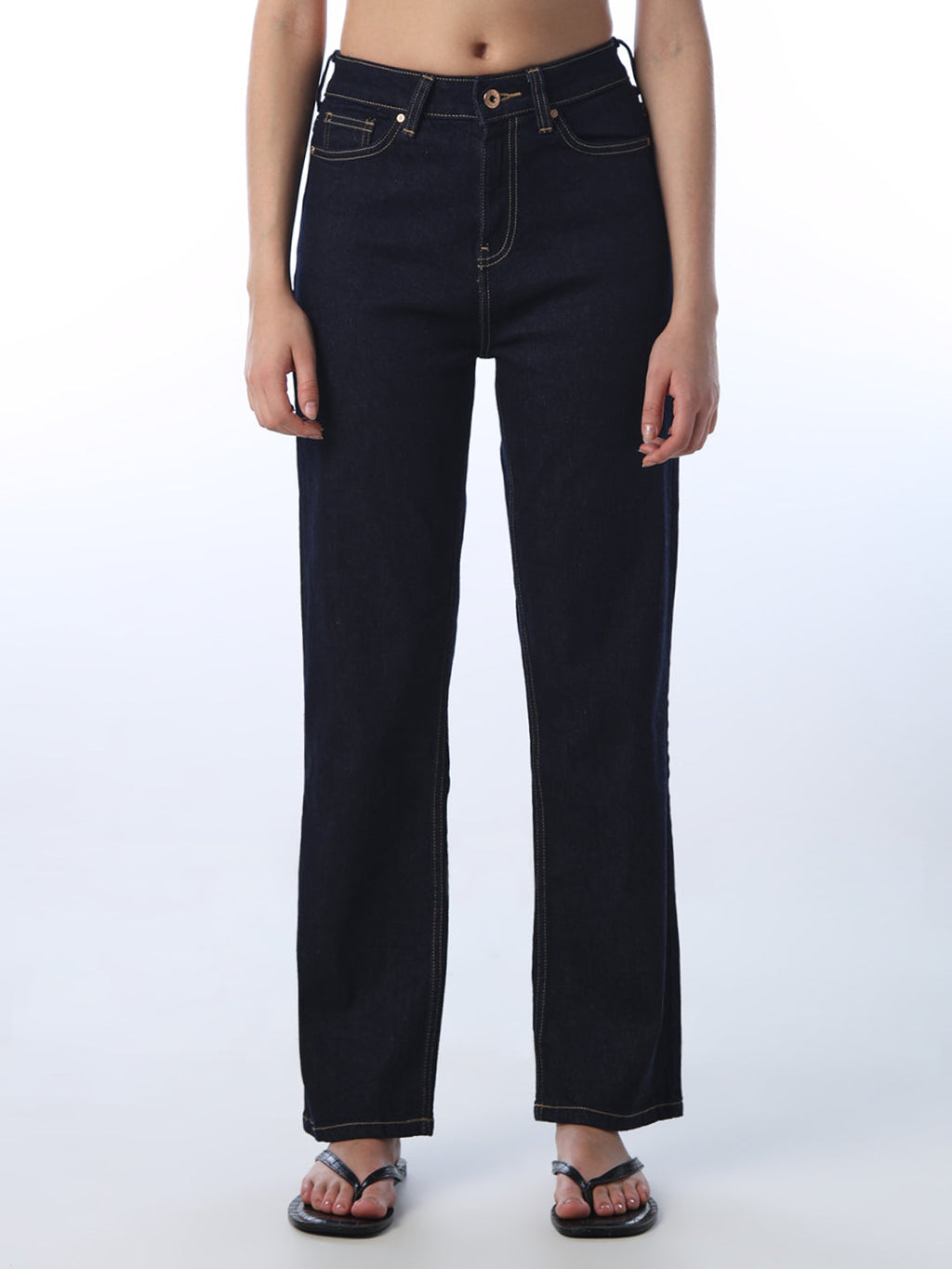 Contrast Stitch Straight Fit Jeans