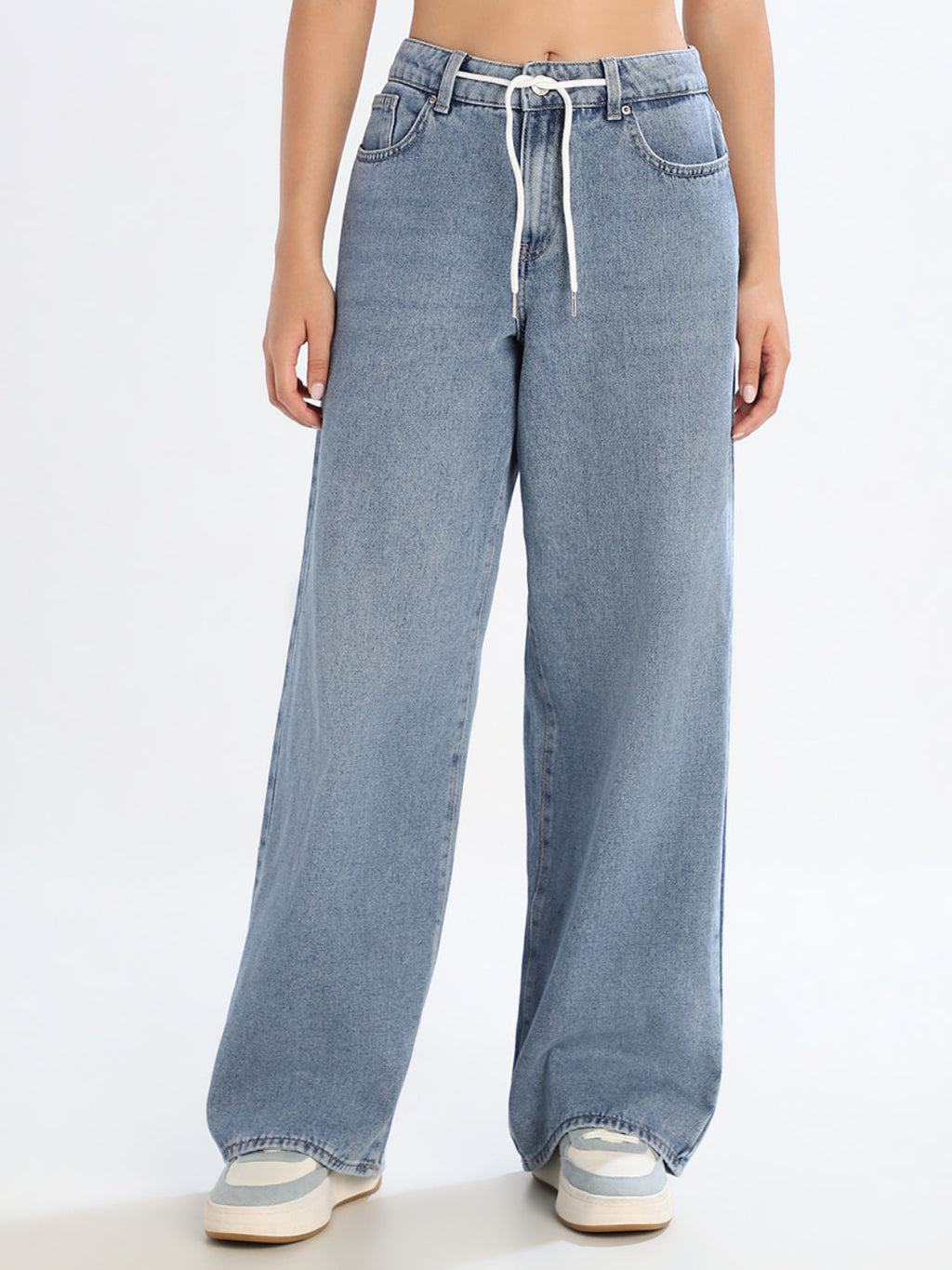 Light Blue Drawstring Wide Leg Jeans