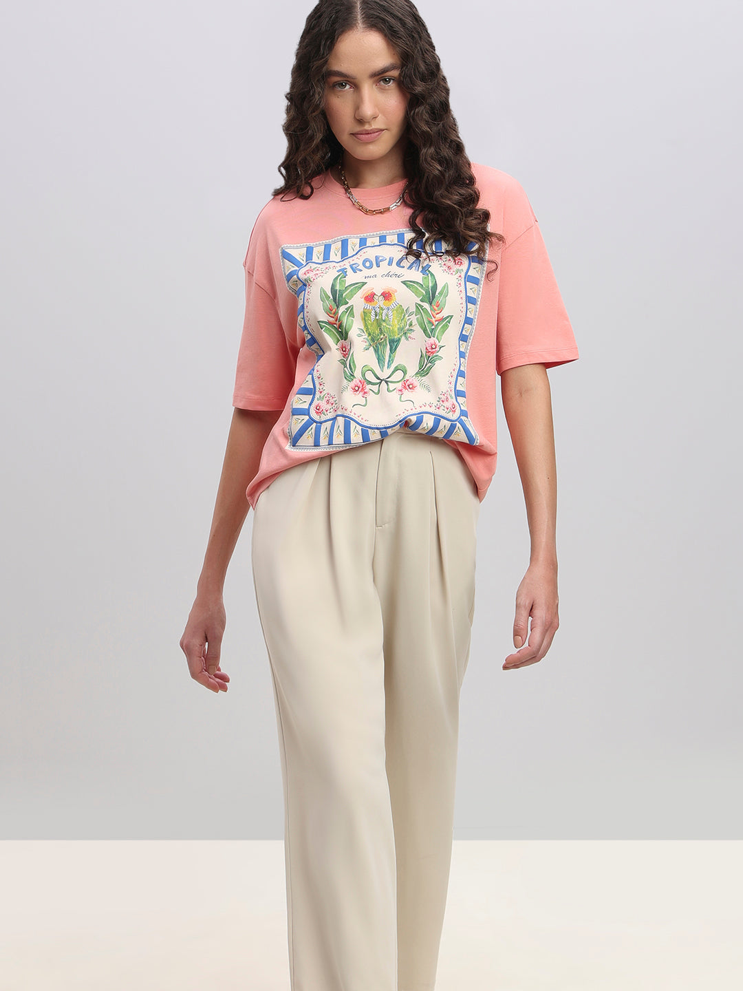 Pink Tropical Artwork Print T-shirt